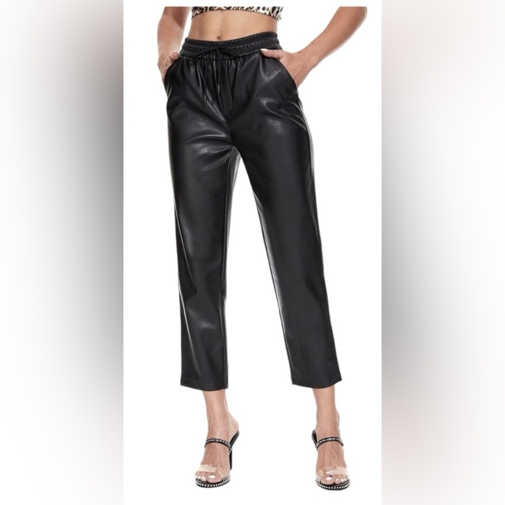 Tagoo Faux Leather Pants Tapered Crop Leg High Rise elastic waist Black Size XL